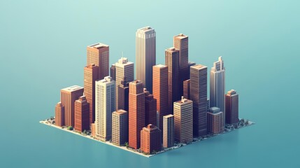 Wall Mural - A miniature cityscape with skyscrapers on a blue surface