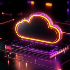 Wall Mural - futuristic digital cloud technology with glowing neon highlights in dark environment