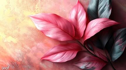 Canvas Print - pink and gray leaves on a textured background.