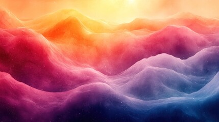 Wall Mural - Abstract colorful mountain range with a bright, glowing sun.