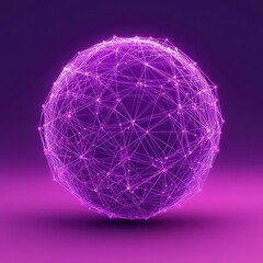 Wall Mural - glowing geometric sphere with interconnected network on purple background