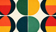 © Eddy Drmwn - Abstract geometric pattern with half circles in red, orange, yellow, green and blue on a white background.