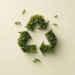 Creative representation of the recycling symbol using green plants