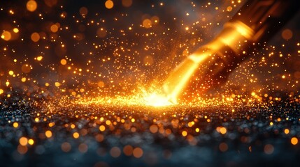 Wall Mural - abstract background of sparkling gold dust with light trails.