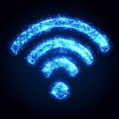 Wall Mural - digital representation of glowing wifi symbol made of blue particles
