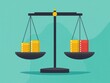 © TPS Studio - A minimalist illustration of a balance scale, with yellow stacks of coins on one side and red stacks on the other, symbolizing financial comparison or equity.