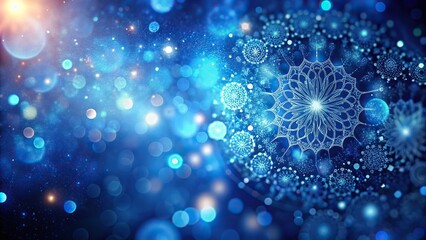 intricately patterned deep blue bokeh background resembling nebulae