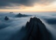 © Cary - view person standing mountain below volumetric clouds fog mountains madness giant rocks business products supplies dream world zoomed out heavens