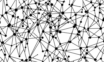 Sticker - Abstract black and white background with interconnected lines and dots, creating a complex network pattern.