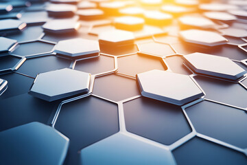 Sticker - Abstract hexagonal pattern with a bright light in the background.