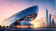 © Kim - Modern luxury architecture building outdoor landscape, advanced minimalistic curved shape design, futuristic city skyline surreal background, construction engineering technology 3d digital art