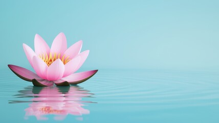 Wall Mural - A serene pink lotus flower floats delicately on calm turquoise water, embodying peace and beauty.