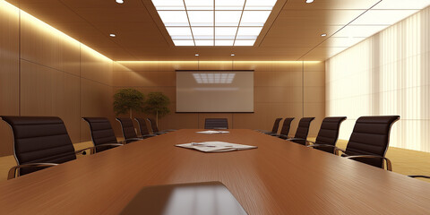 Poster - Empty conference room with projector screen and leather chairs