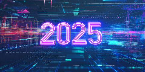 Wall Mural - Year 2025 glowing in futuristic technological space visualization