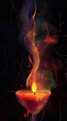Wall Mural - a stunning digital art illustration of a candle flame emitting colorful smoke against a dark backgro