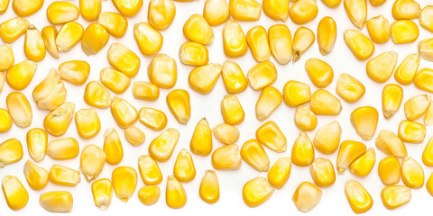 Poster - Corn kernels lying on white background forming a pattern