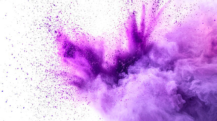 Wall Mural - A purple cloud of cosmic dust. A swirling lilac mist. Purple smoke with lots of small purple particles and dust. An explosion of purple holi colors on a white background