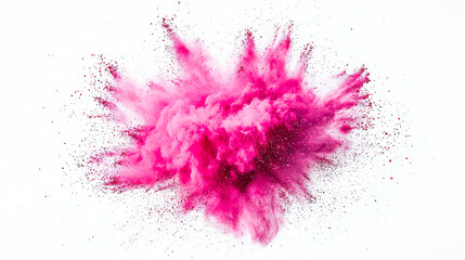 Wall Mural - an explosion of pink holi colors in the shape of a heart. pink cloud of smoke and dust on a white ba