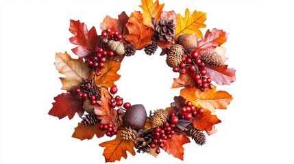 Sticker - A wreath made of autumn leaves and berries