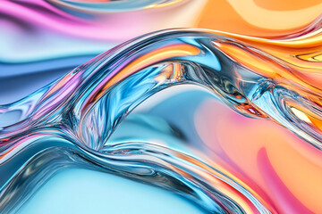 Abstract Liquid Glass Composition in 3D with Dynamic Colorful Reflections and Artistic Fluidity