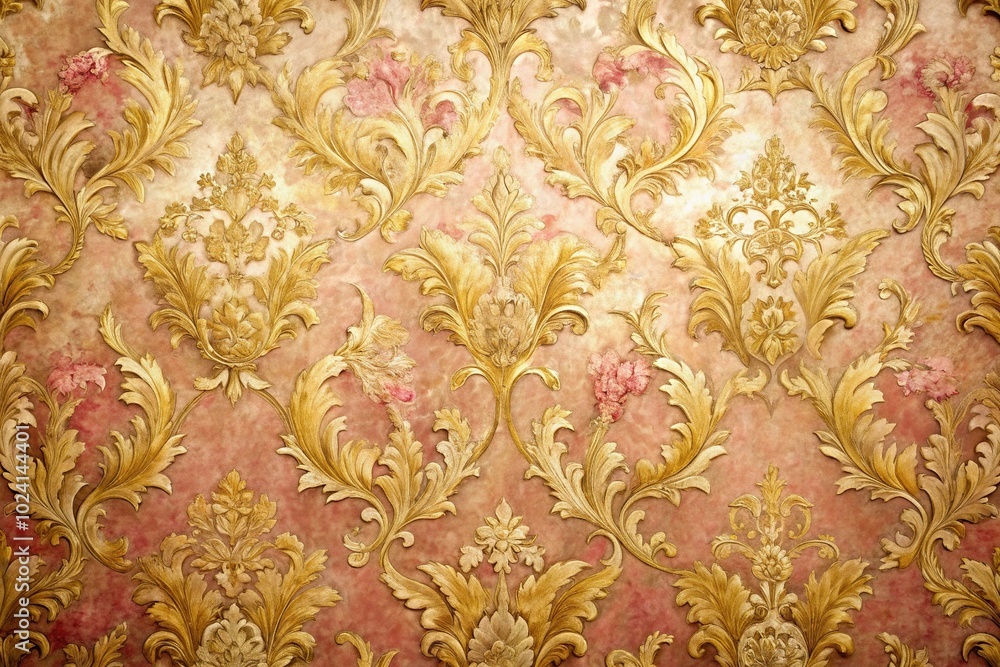 long shot textured wall in gold and pink floral background wallpaper ...