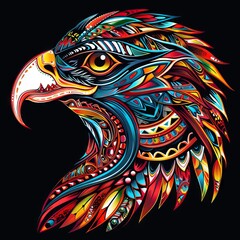 Wall Mural - Eagle head with vibrant tribal patterns.