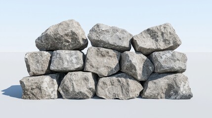 Sticker - Stacked Grey Rocks Isolated on White Background   Nature Texture  Stone Wall  Building Mat