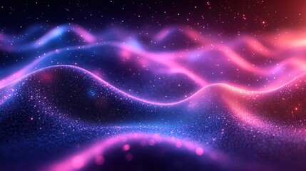 Wall Mural - abstract blue and pink glowing waves with particles.