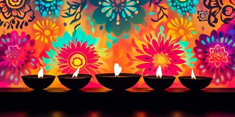 Sticker - Diwali props in silhouette against a colorful backdrop