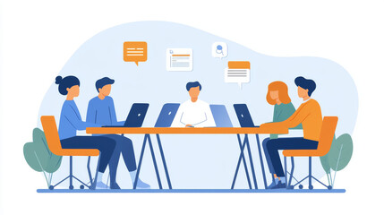 Wall Mural - teams working from home use laptops to connect and manage their work online. they use internet tools
