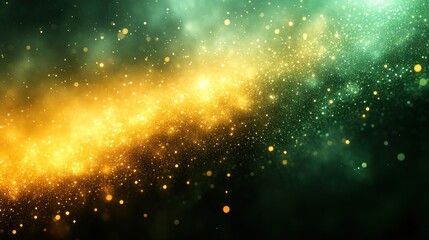 Wall Mural - abstract green and gold background with sparkling glitter and light effect.