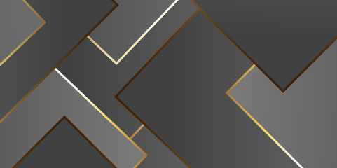 Poster - Modern black background corporate with gold lines .Modern silver grey white gold abstract geometric background with diamond shape and lines .square shapes template for business, card, flyer