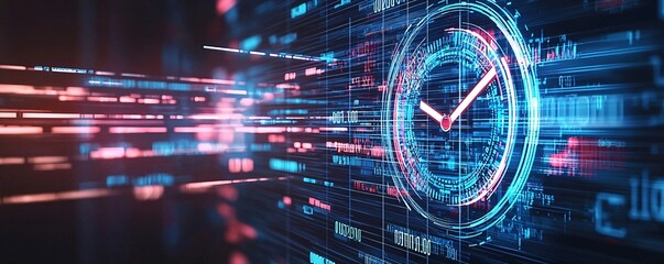 abstract image of a digital clock with economic policy symbols, concept of timing in economic strate