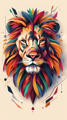 Poster - Flat lay of a lion head with colorful tribal designs.