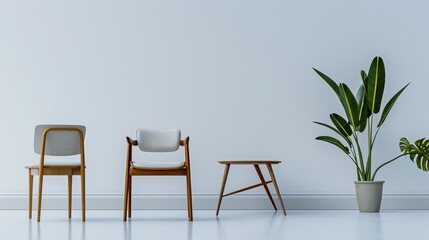 Minimalist Interior Design with Two Chairs, a Side Table, and a Plant