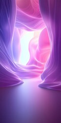 Canvas Print - A purple and pink tunnel with a white light shining through it. The tunnel is long and narrow, and the light is coming from the top