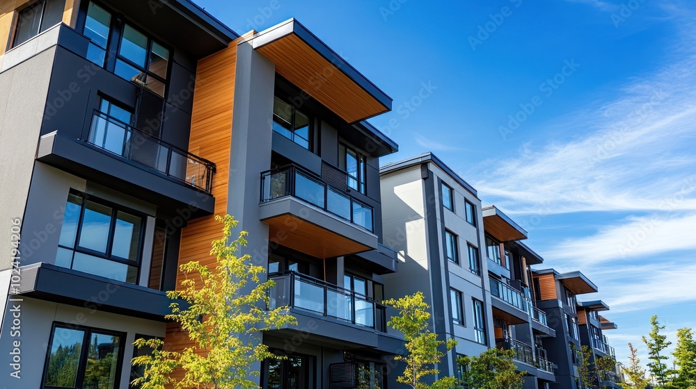 A modern apartment complex being built with seismic-resistant materials ...