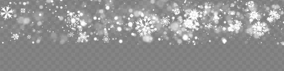 Wall Mural - Heavy snowfall, snowflakes in different shapes and forms. Falling snowflakes on dark background. Snowfall.
