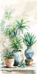 Canvas Print - Watercolor plant setup enhancing artistic presentations