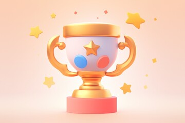 Golden Trophy with Stars and Confetti on a Peach Background