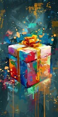 Canvas Print - Conceptual artwork of a festive present with bold and bright colors.