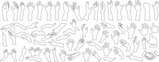 Wall Mural - Hand gesture vector line art illustration, hand outline and hand expression in various postures, communication, diverse hand shapes for graphic design, animations, or digital projects