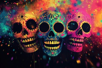 Poster - Abstract color explosion with Day of the Dead sugar skulls.