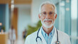 © VERTEX SPACE - A confident and caring doctor stands in modern medical facility, showcasing professionalism and warmth. His white coat and stethoscope symbolize trust and expertise in healthcare