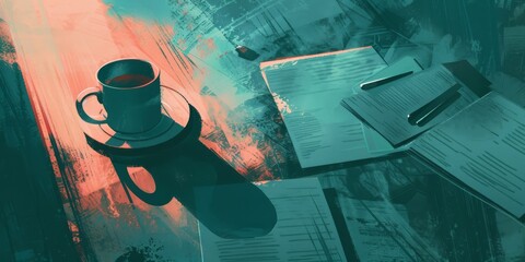 Wall Mural - Abstract depiction of morning work setup.