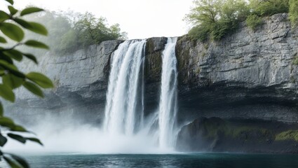a waterfall cascading down a rocky cliff.