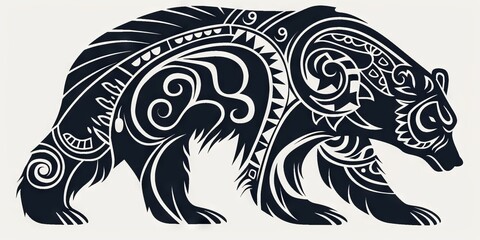 Canvas Print - Bear head silhouette adorned with intricate tribal designs.