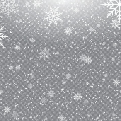 Wall Mural - Christmas Snowflakes Falling on Transparent Background Winter Holiday Pattern Vector