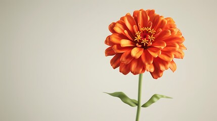 A bold orange zinnia flower isolated on a light gray background.