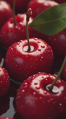 Poster - A pile of glossy, dark red cherries 